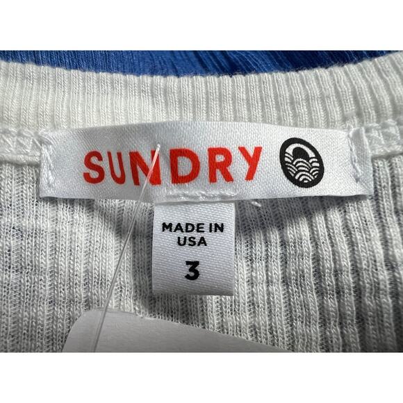 SUNDRY WMNS SZ 3/LARGE COTTON MODAL RIBBED STRETCH TANK TOP OMBRE BLUE WHITE NEW - Picture 3 of 11